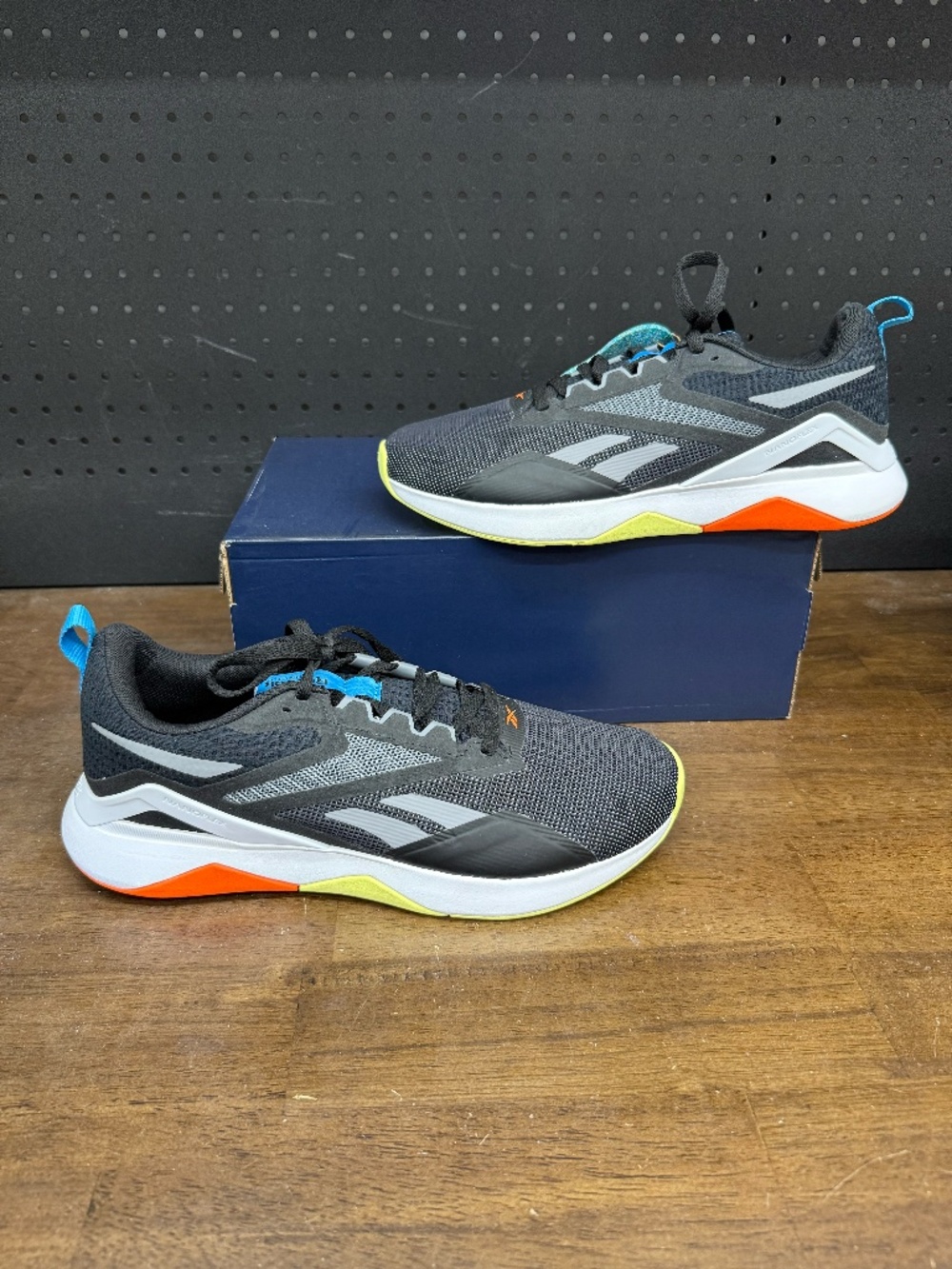 New W/O Box! Men's Reebok Nanoflex TR 2.0 'Black Orange Lime' Training Sneakers